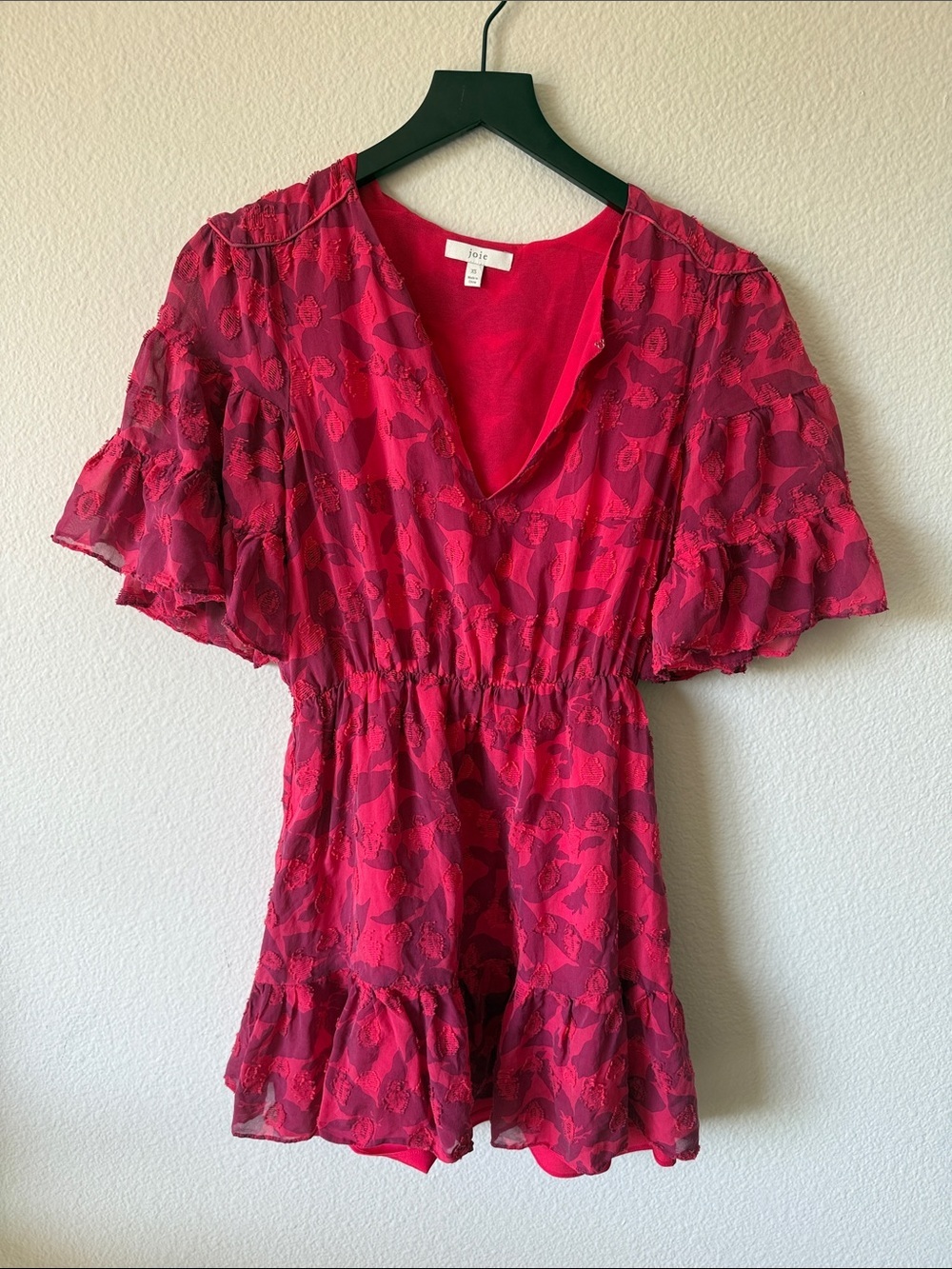 Joie Teresa Pink Floral Silk Cotton Blend Ruffle Mini Dress Size XS - Picture 2 of 9